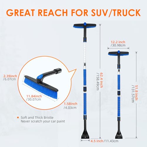 Extendable Snow Brush with Foam Grip and 360° Pivoting Brush Head D389321
