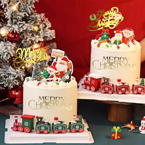 10Pcs Christmas Cake Toppers Acrylic Mirror Gold Silver X8137