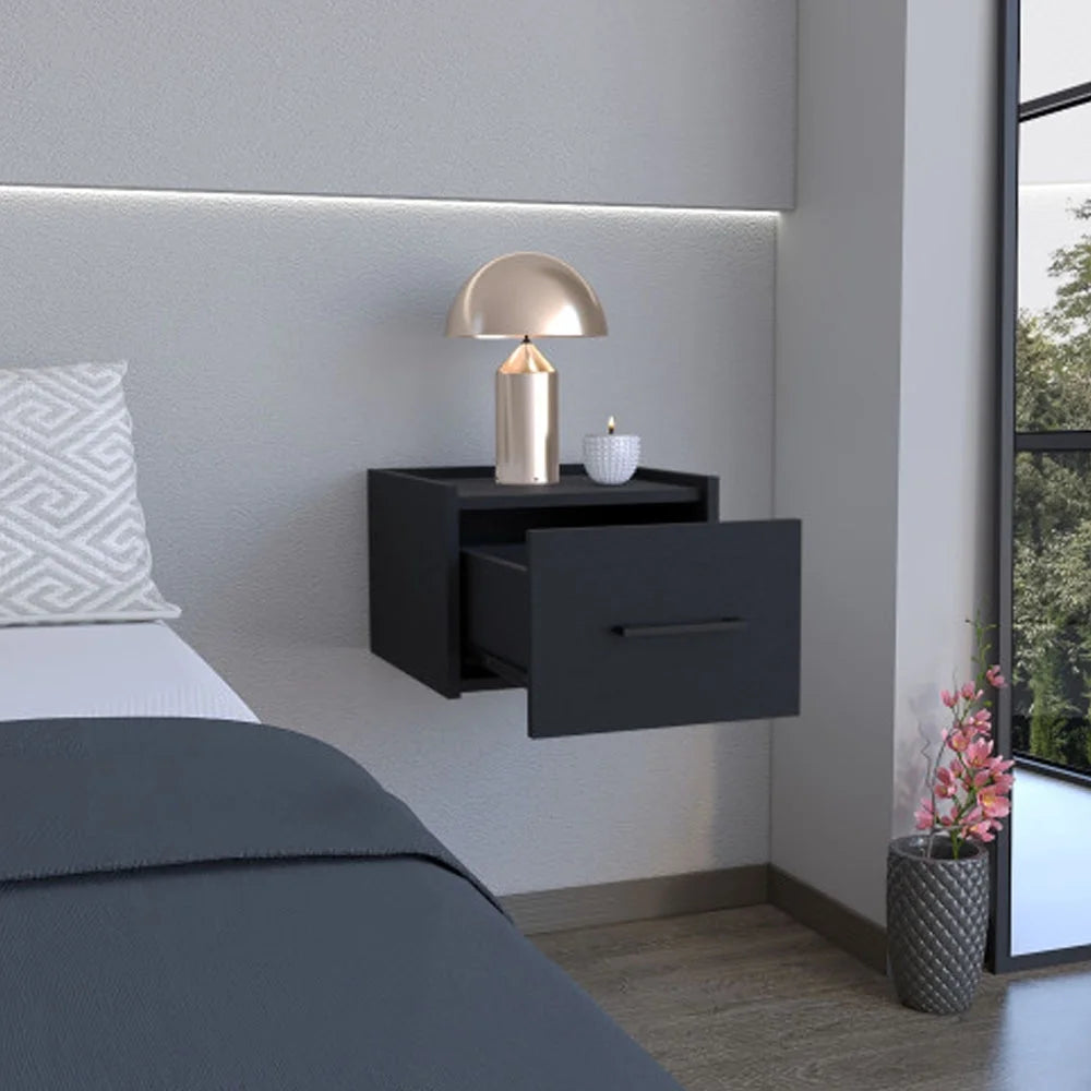Black Floating Nightstand with Drawer Y932627