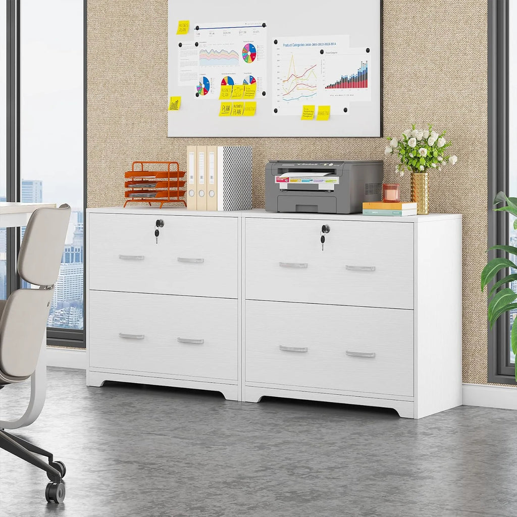 White 2 Drawer Lateral Filing Cabinet with Lock B647853