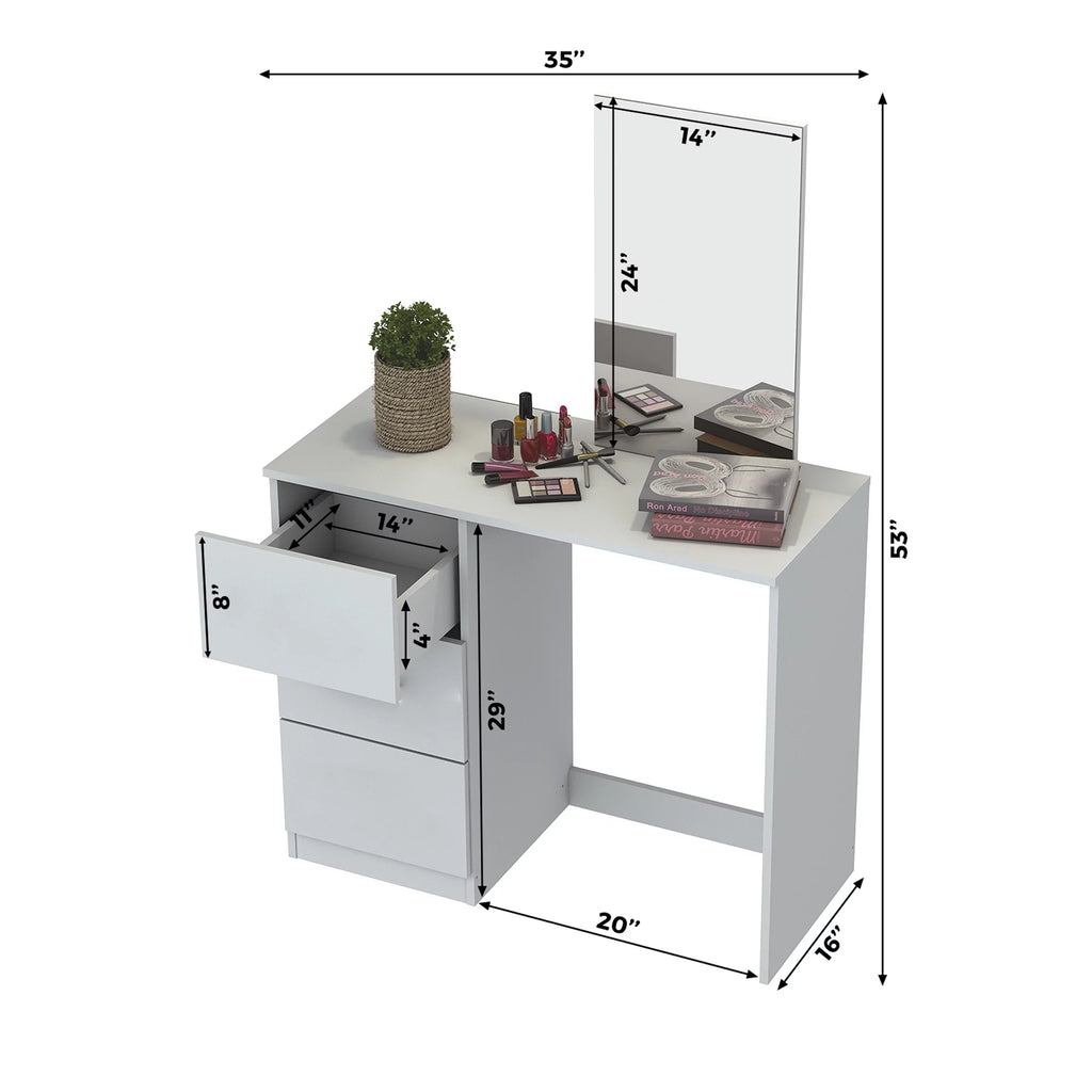 White 3 Drawer Vanity Table with Mirror O553508