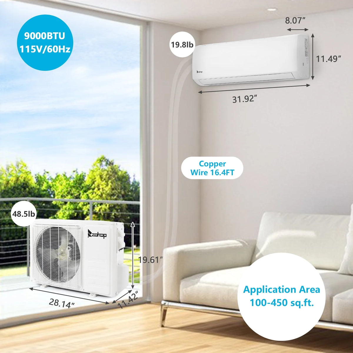 9000 BTU Wifi Enabled Mini Split Air Conditioner & Heater K82805