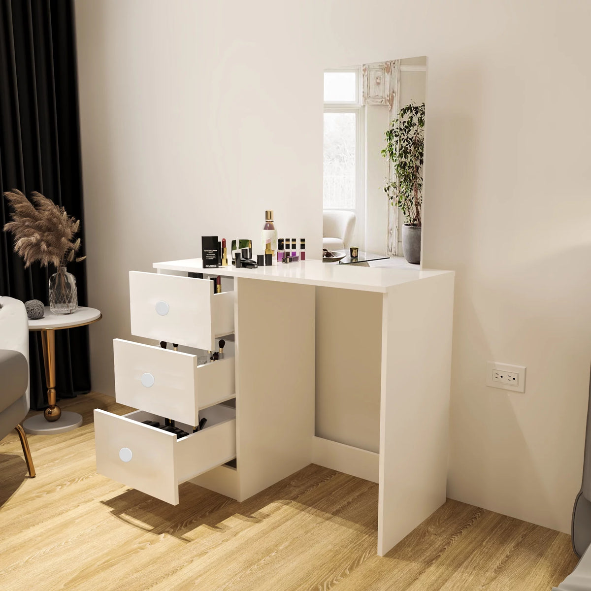 White 3 Drawer Vanity Table with Mirror O553508