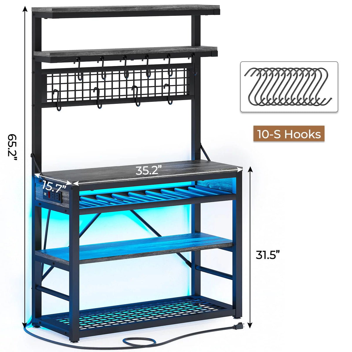 6-Tier Grey Bakers Rack with Power Outlet O52458