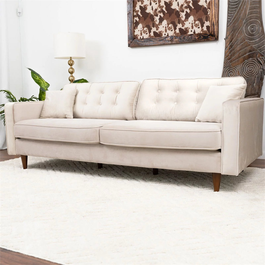 Beige Velvet Living Room Couch E65152