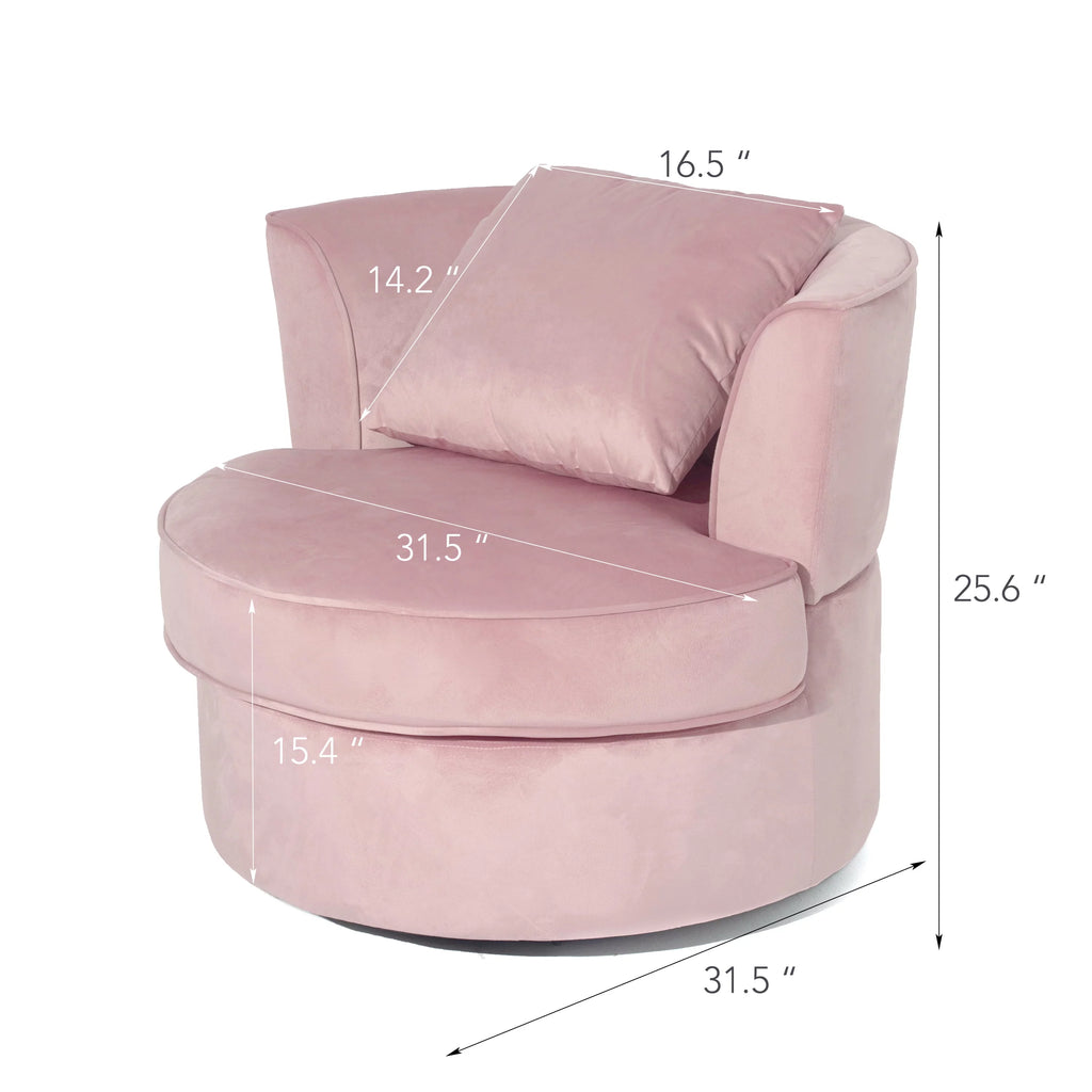 Pink Velvet Swivel Barrel Chair with 1 Pillow D4058