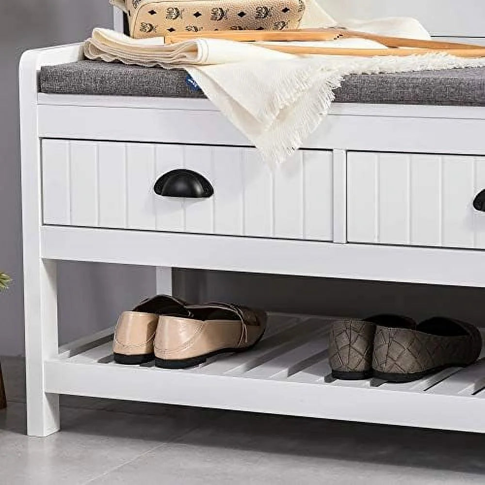 3-in-1 Hall Tree Entryway Bench with Coat Rack Shoe Rack Black Y133268