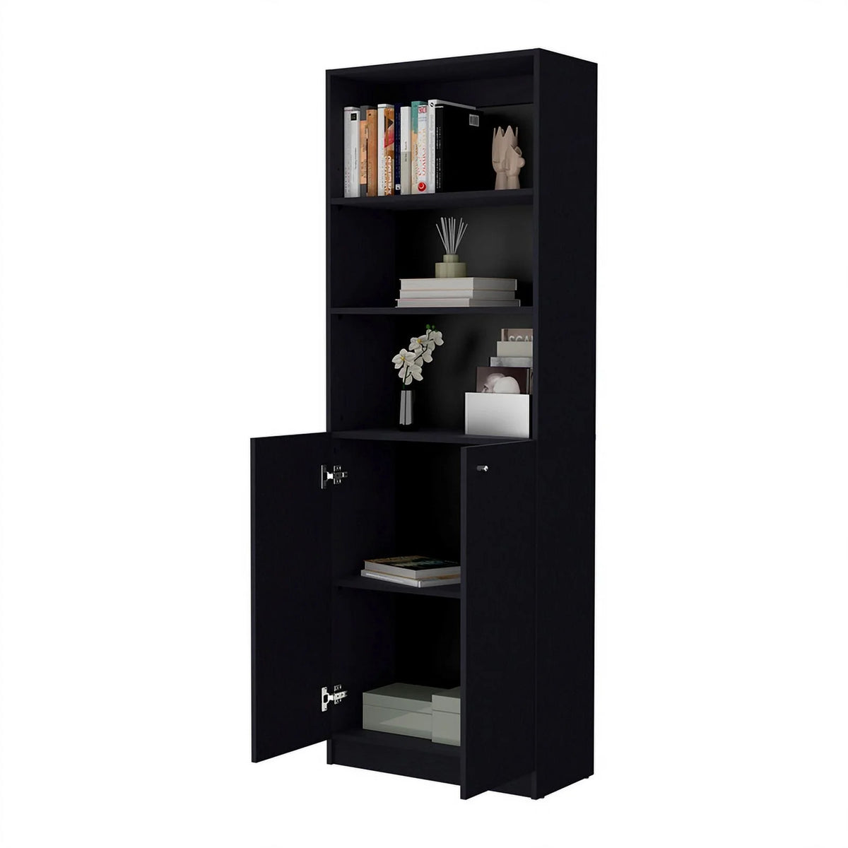 Black 2 Door Engineered Wood Bookcase Set of 2 M566520