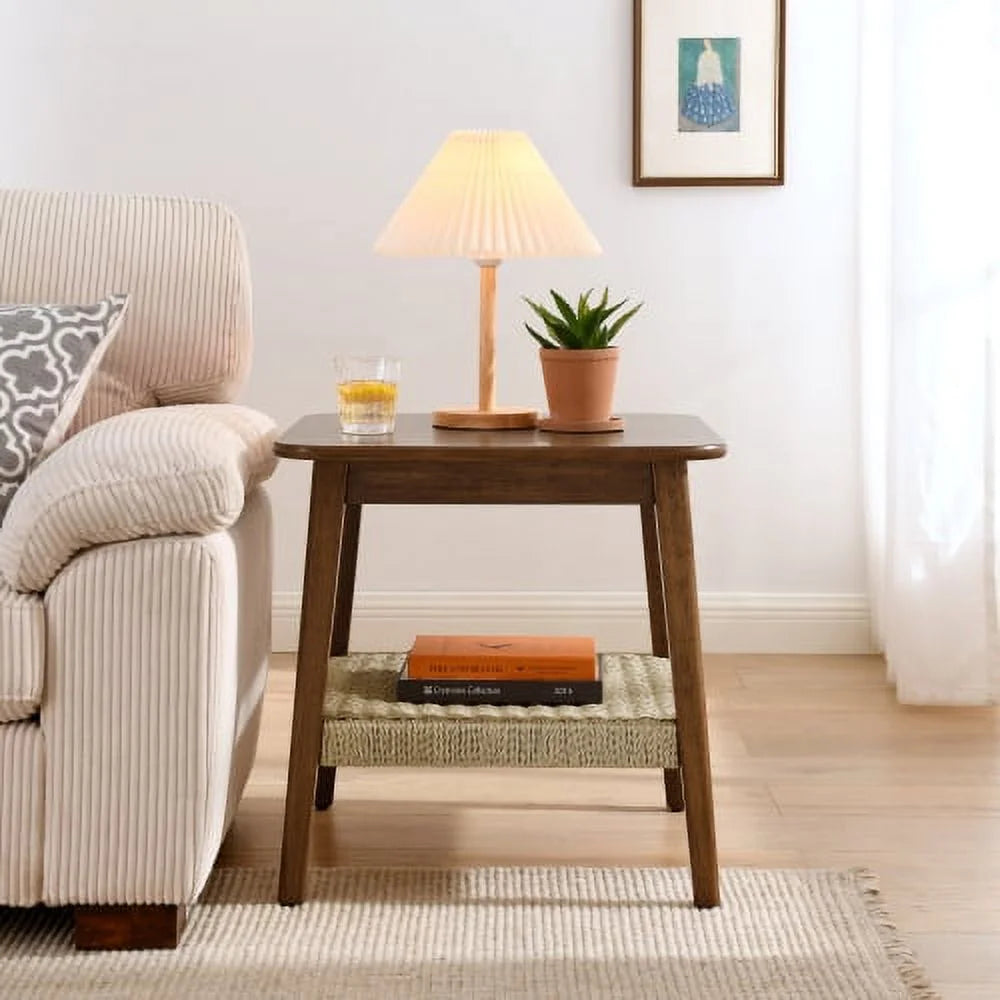 23" Mid-Century Side Table with Woven Shelf M598120