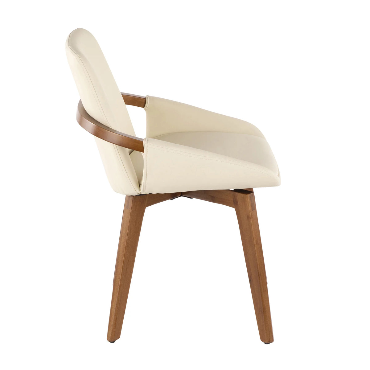 Mid-Century Chair in Walnut and Cream Faux Leather F2024