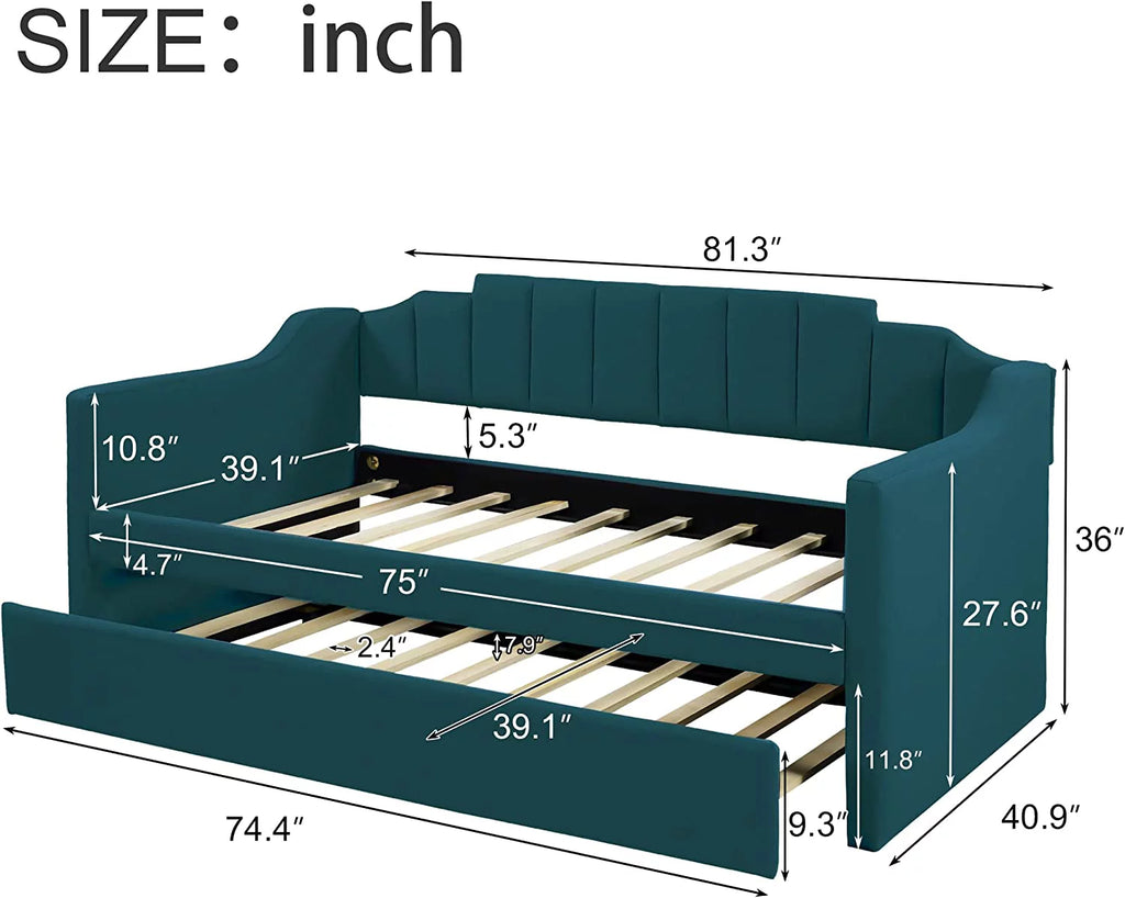 Green Upholstered Tufted Daybed with Trundle Z50627