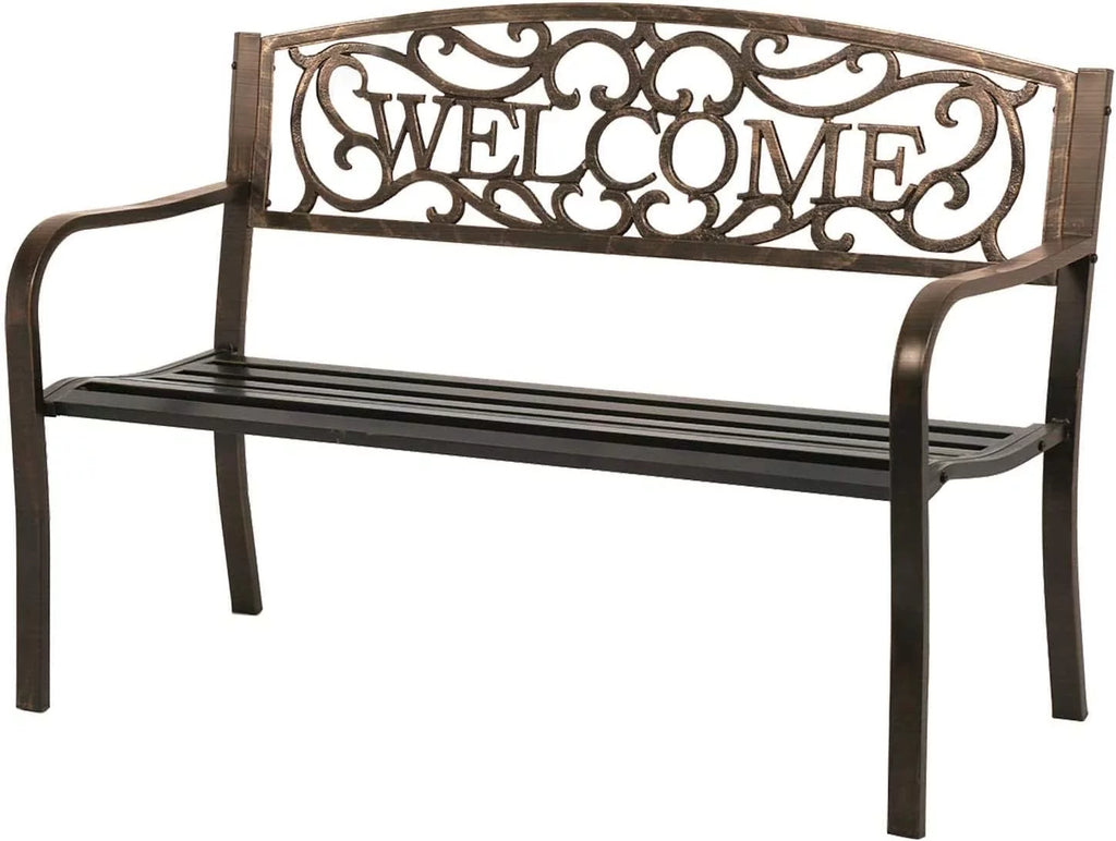 50" Metal Patio Garden Bench with Armrests K303214