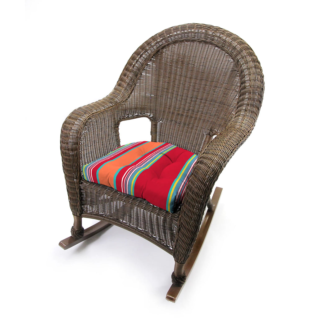 Mulberry Red Stripe Square Tufted Outdoor Wicker Seat Cushion 2 Pack S36022