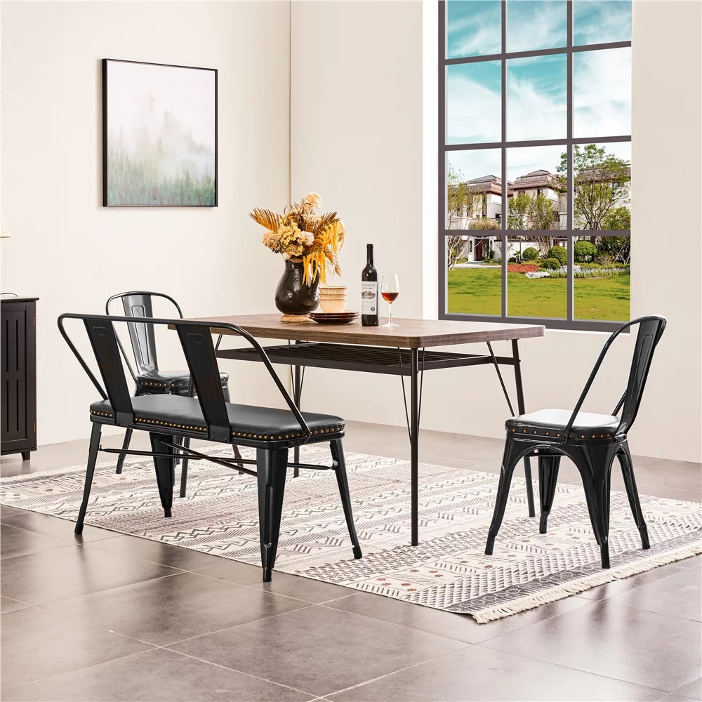 Black Metal Dining Bench with Upholstered Seat N894898