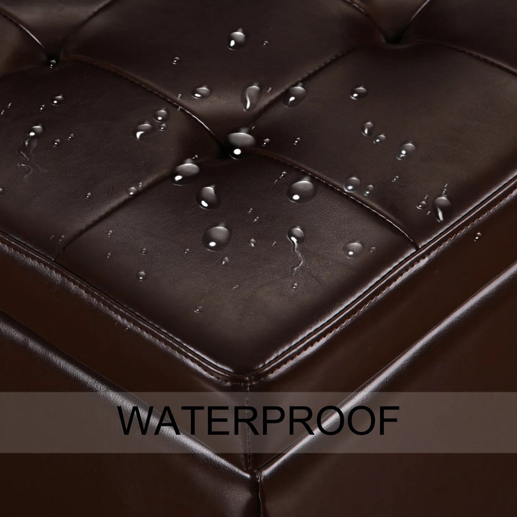 Brown Leather Square Storage Ottoman J673