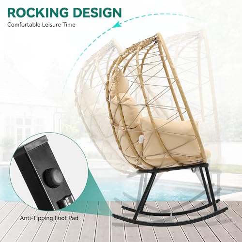 Beige Wicker Rocking Egg Chair K235626