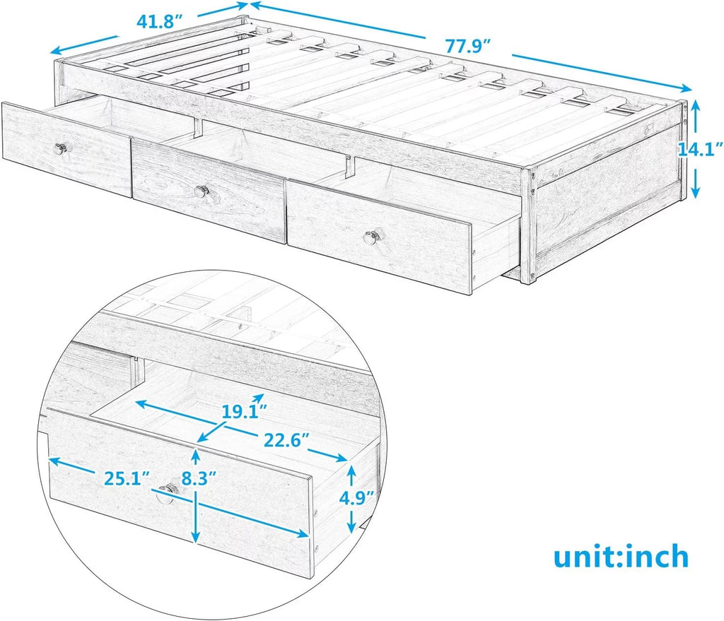 Solid Wood Platform Bed with Drawers U720