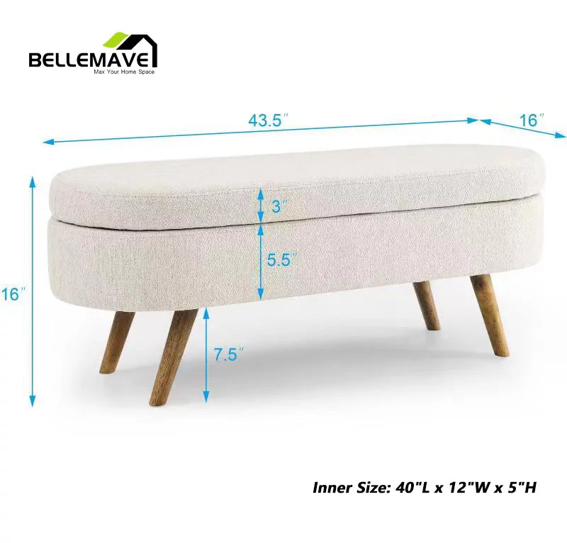 Beige Linen Upholstered Storage Ottoman C2315