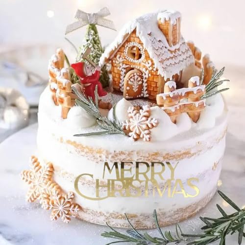 10Pcs Christmas Cake Toppers Acrylic Mirror Gold Silver X8137