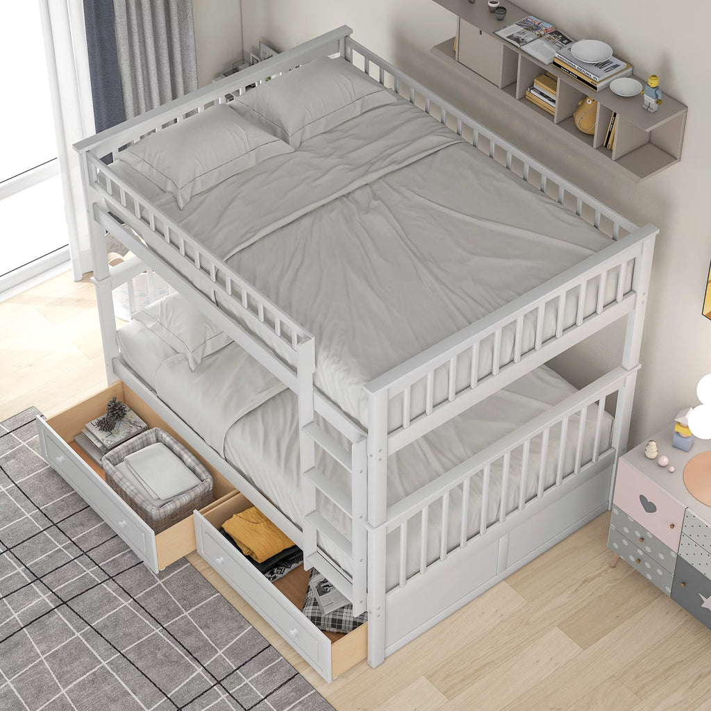 Pine Wood Full-Over-Full Bunk Bed with Storage H437