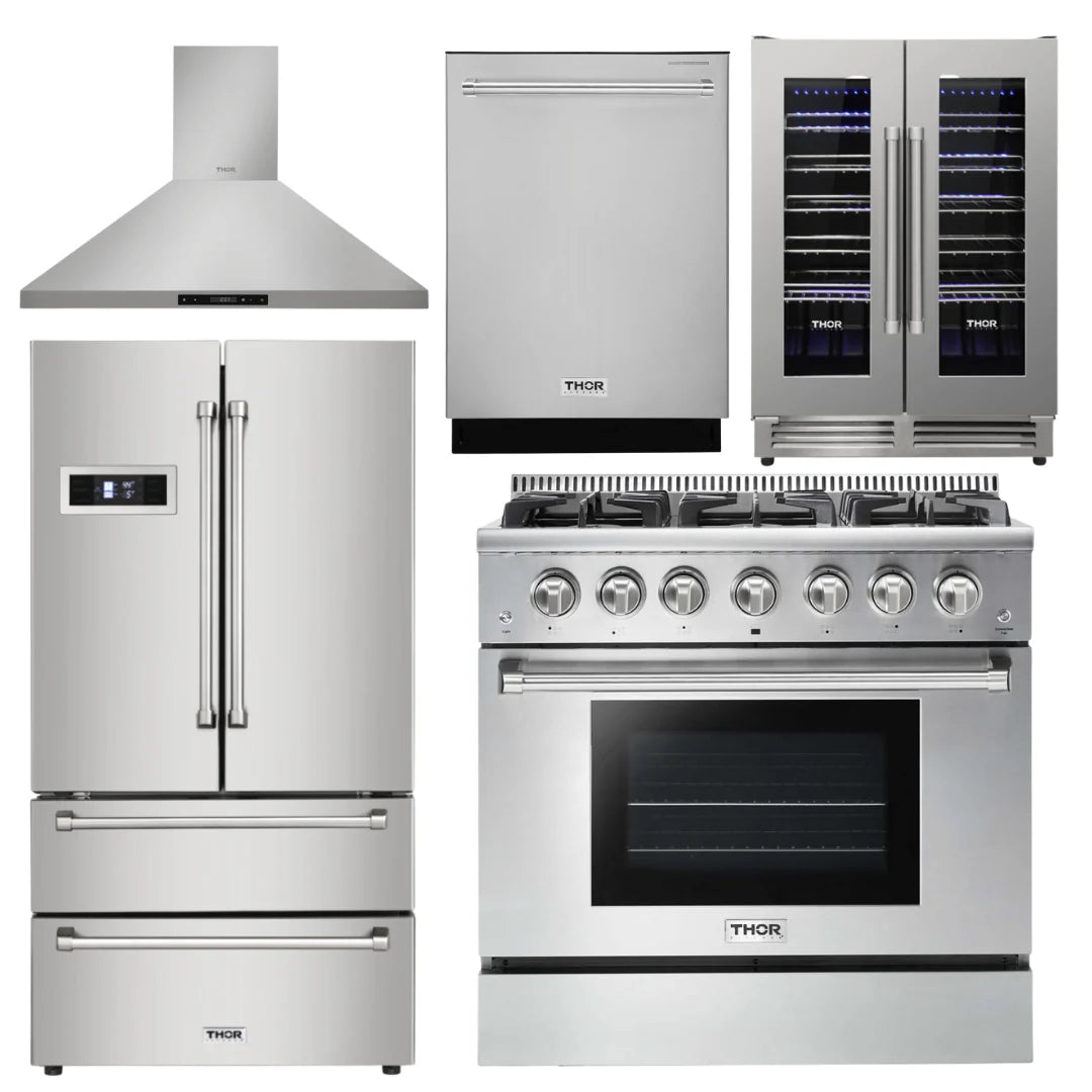 36 Gas Range, Range Hood, Refrigerator, Dishwasher & Wine Cooler I42828