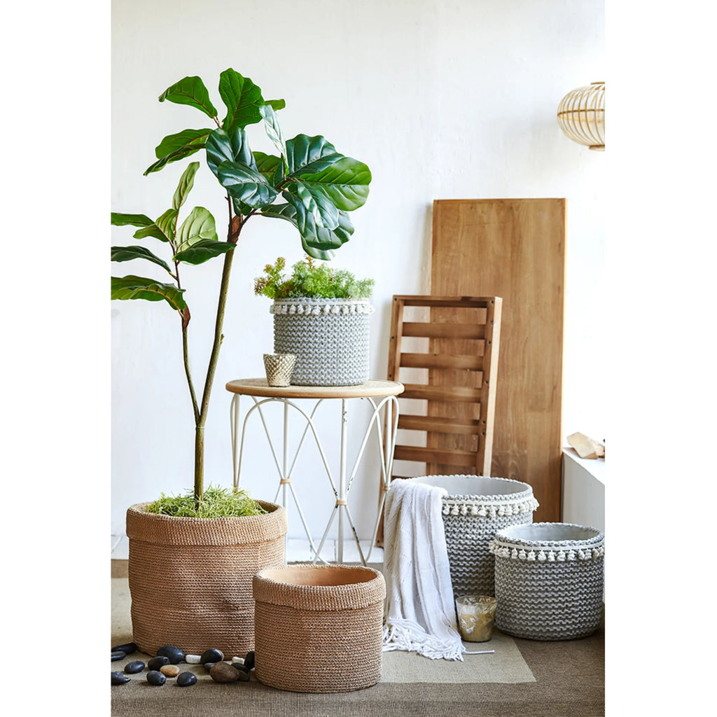 Large Round Basket Planters with Tassel - 13.75" - 2ct C4123