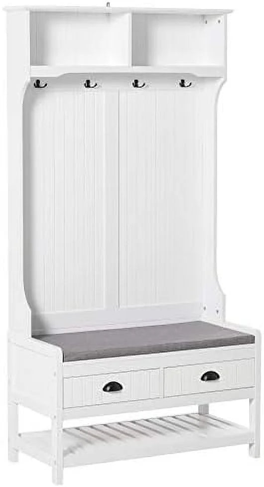 3-in-1 Hall Tree Entryway Bench with Coat Rack Shoe Rack Black Y133268