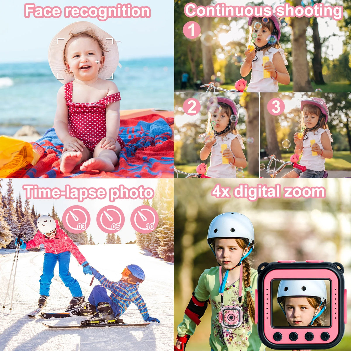 Pink Kids Waterproof Digital Camera 1080P Z9872