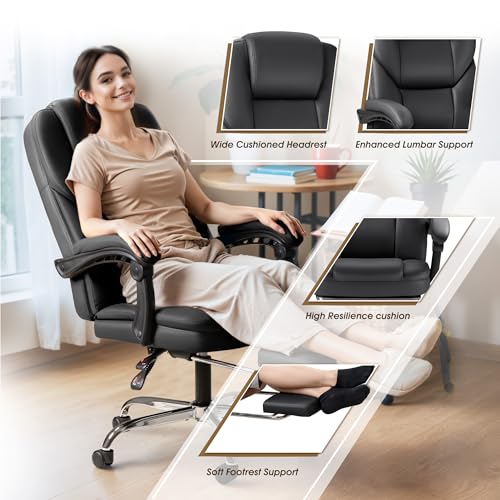 Brown Leather Ergonomic High Back Office Chair with Footrest S15102