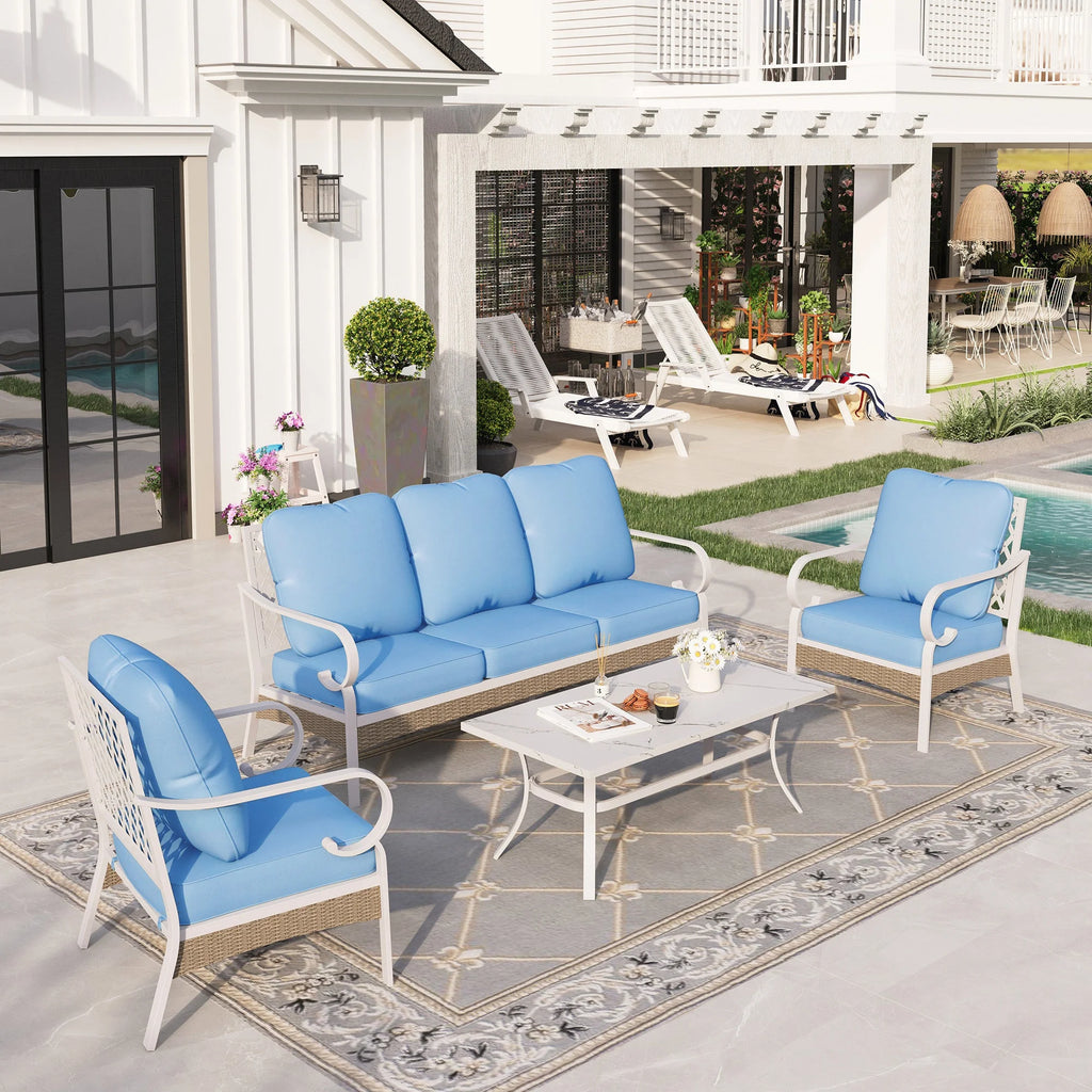 4 Piece Blue Patio Conversation Set D301965
