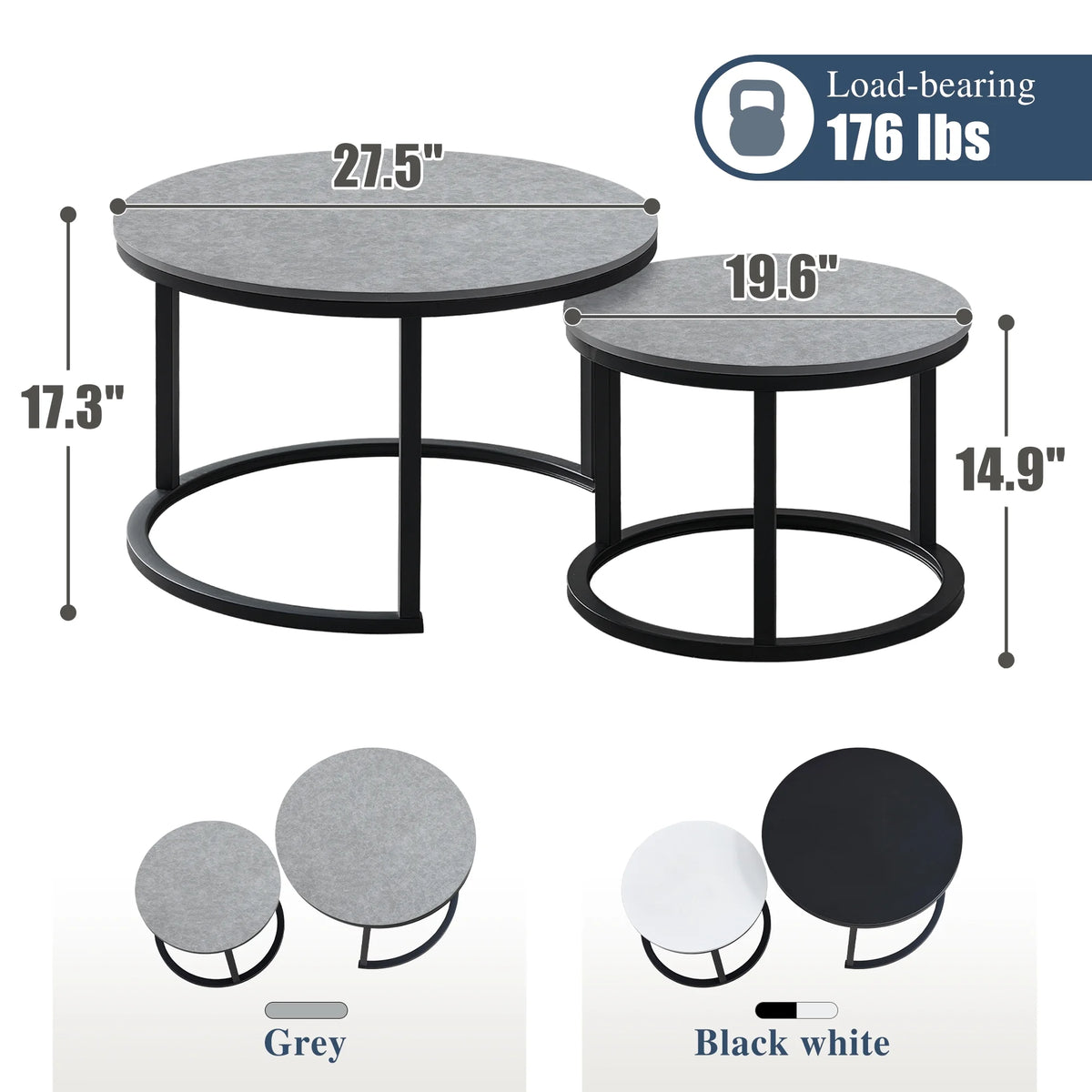Round Nesting Coffee Table Set Metal Frame Gray D299346