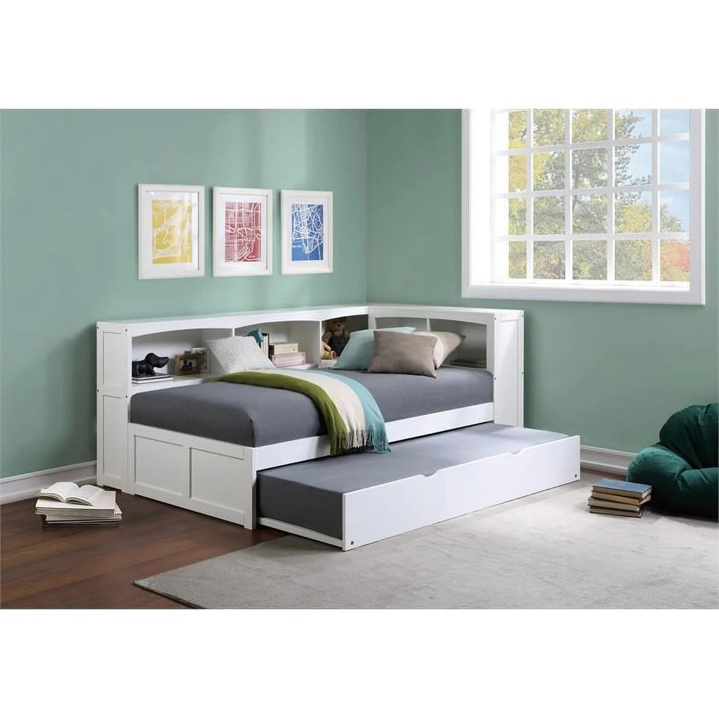 White 5-Shelf Wood Twin Corner Bed P786480