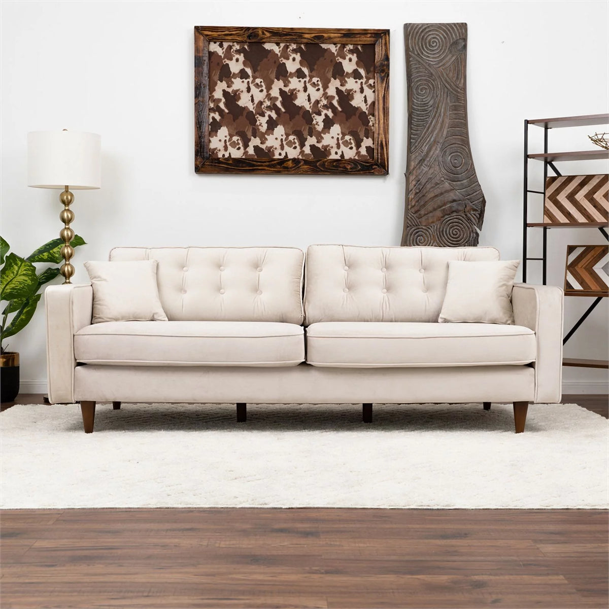 Beige Velvet Living Room Couch E65152