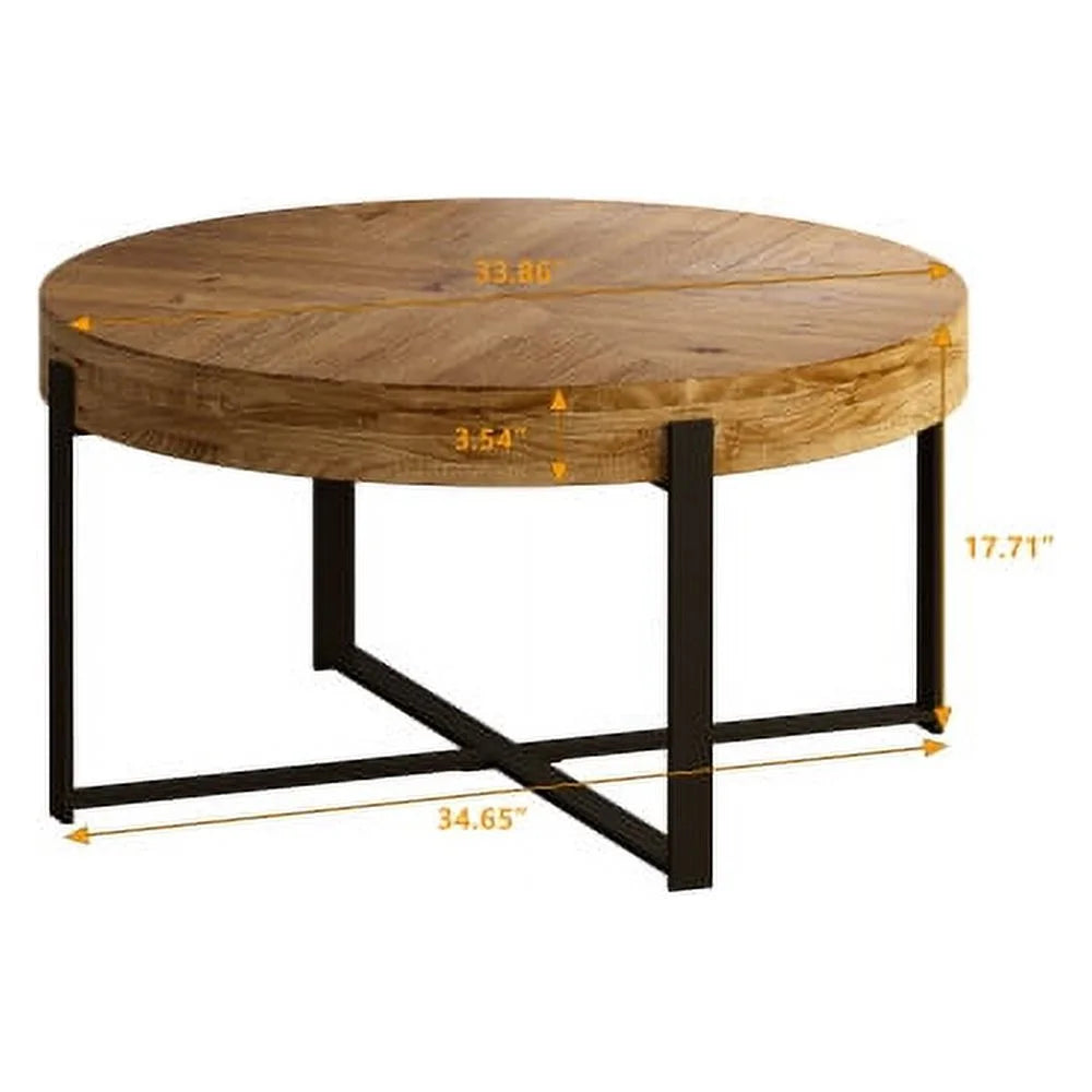 Round Coffee Table with Black Cross Legs Base U740732