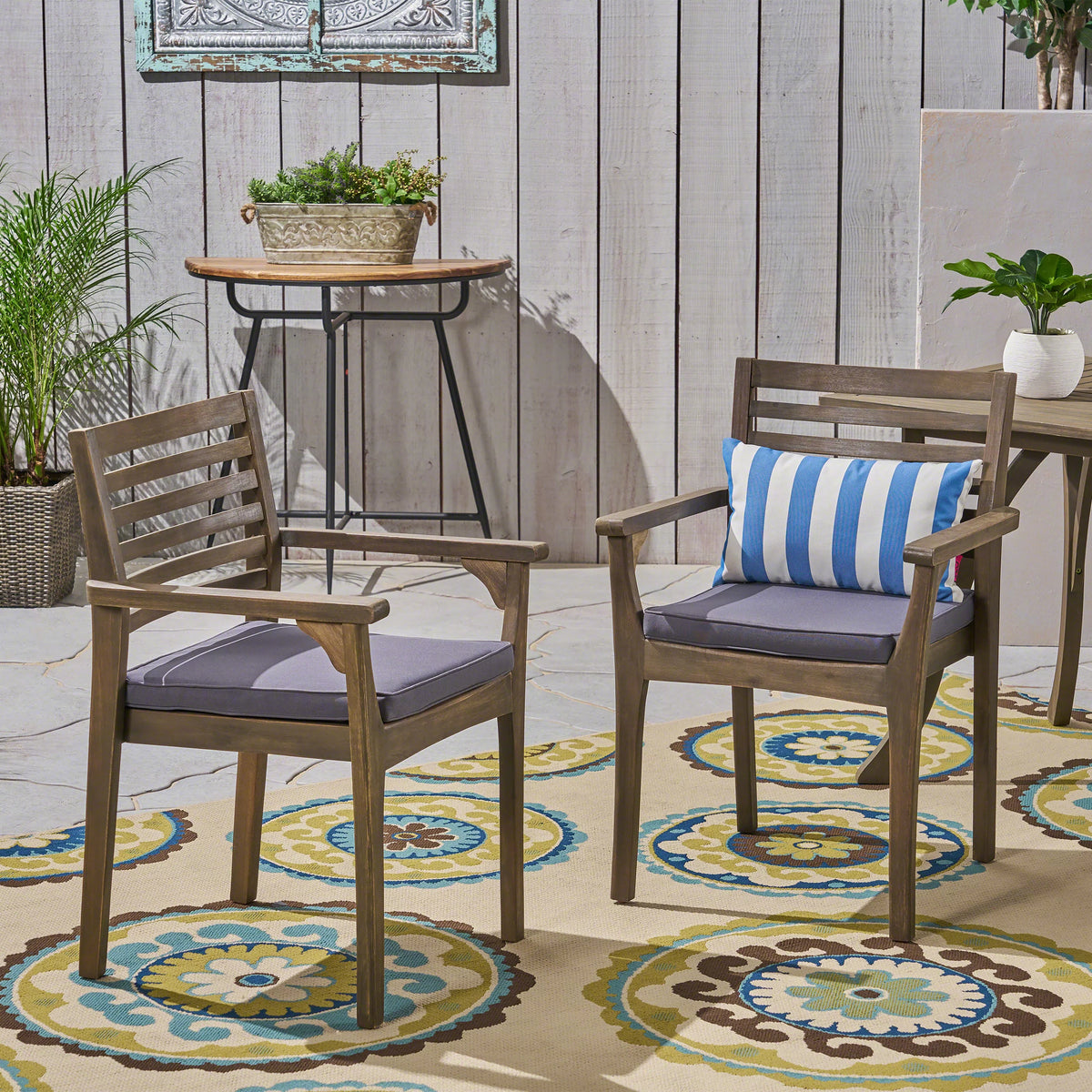 Acacia Wood Outdoor Dining Chairs Set of 2 C4157