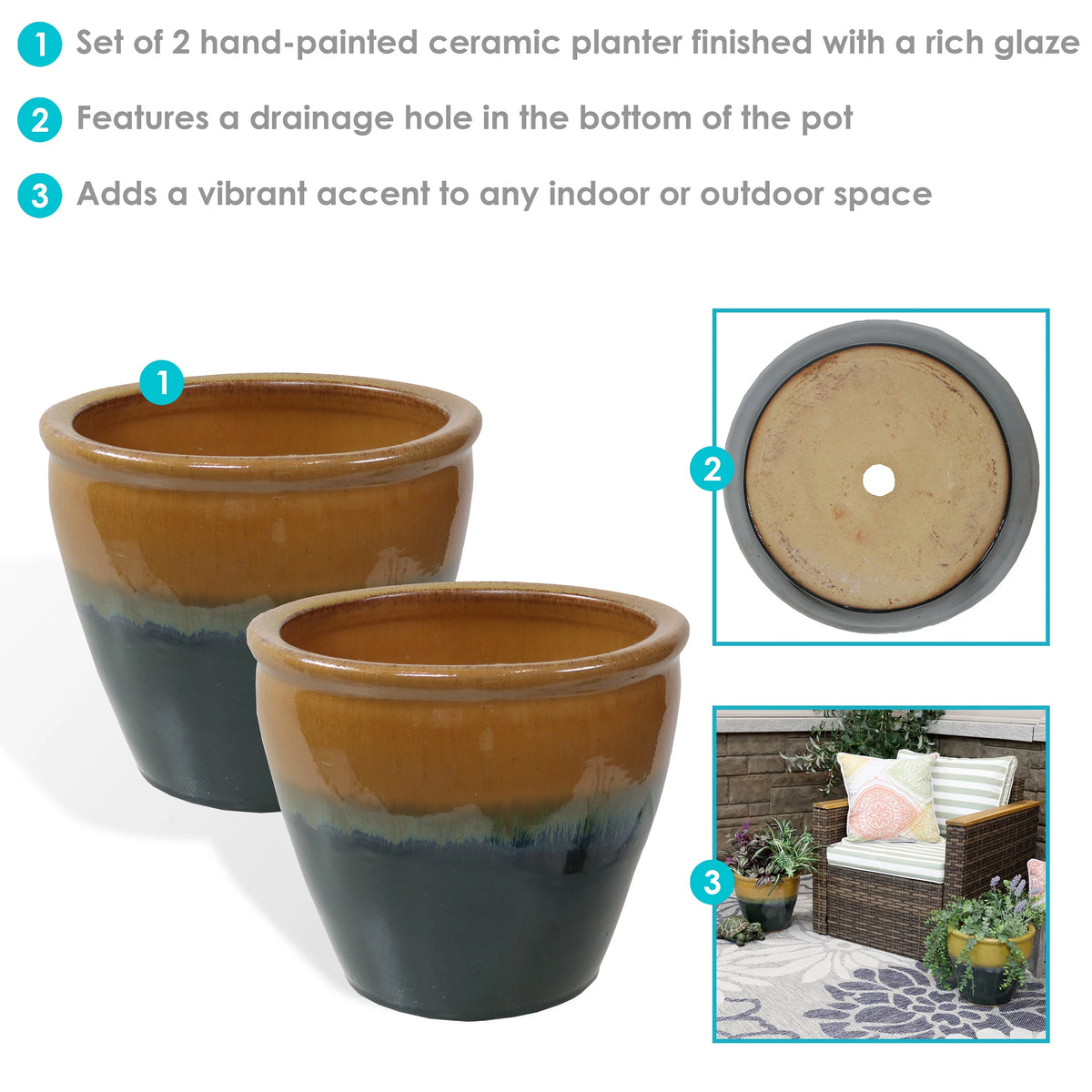 Set of 2 Glazed Ceramic Planters L670
