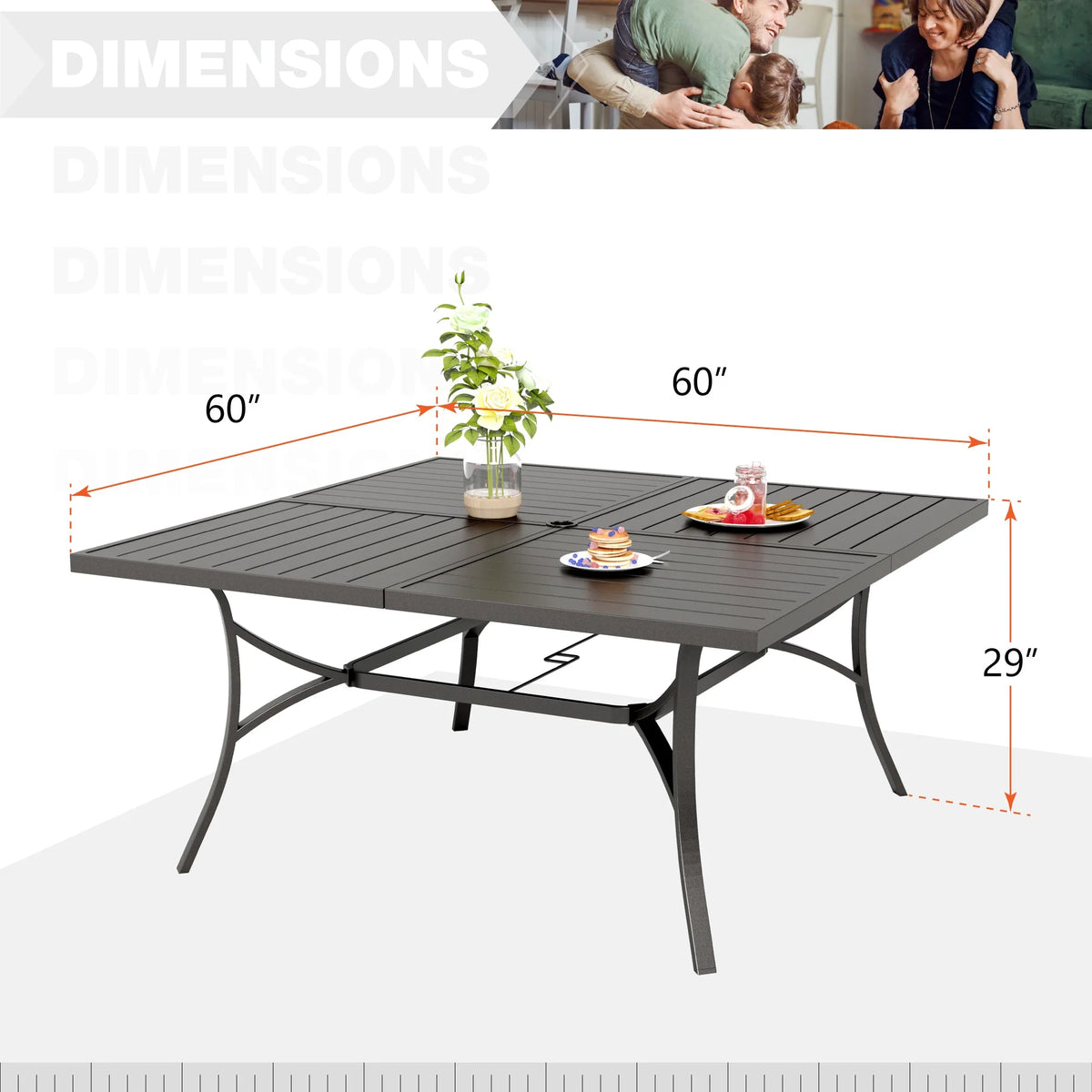 Metal 60" x 60" Square Outdoor Dining Table S72363