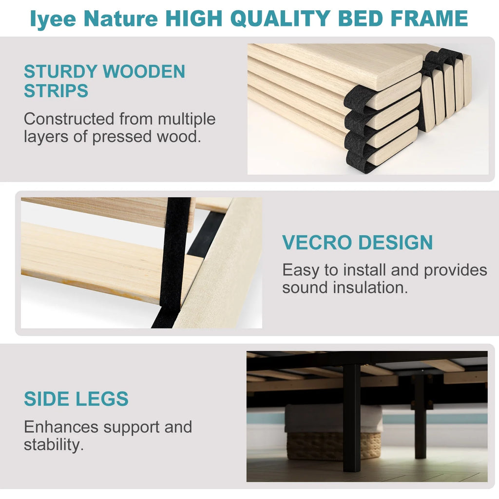 Queen Size Platform Bed with Upholstered Headboard Y873