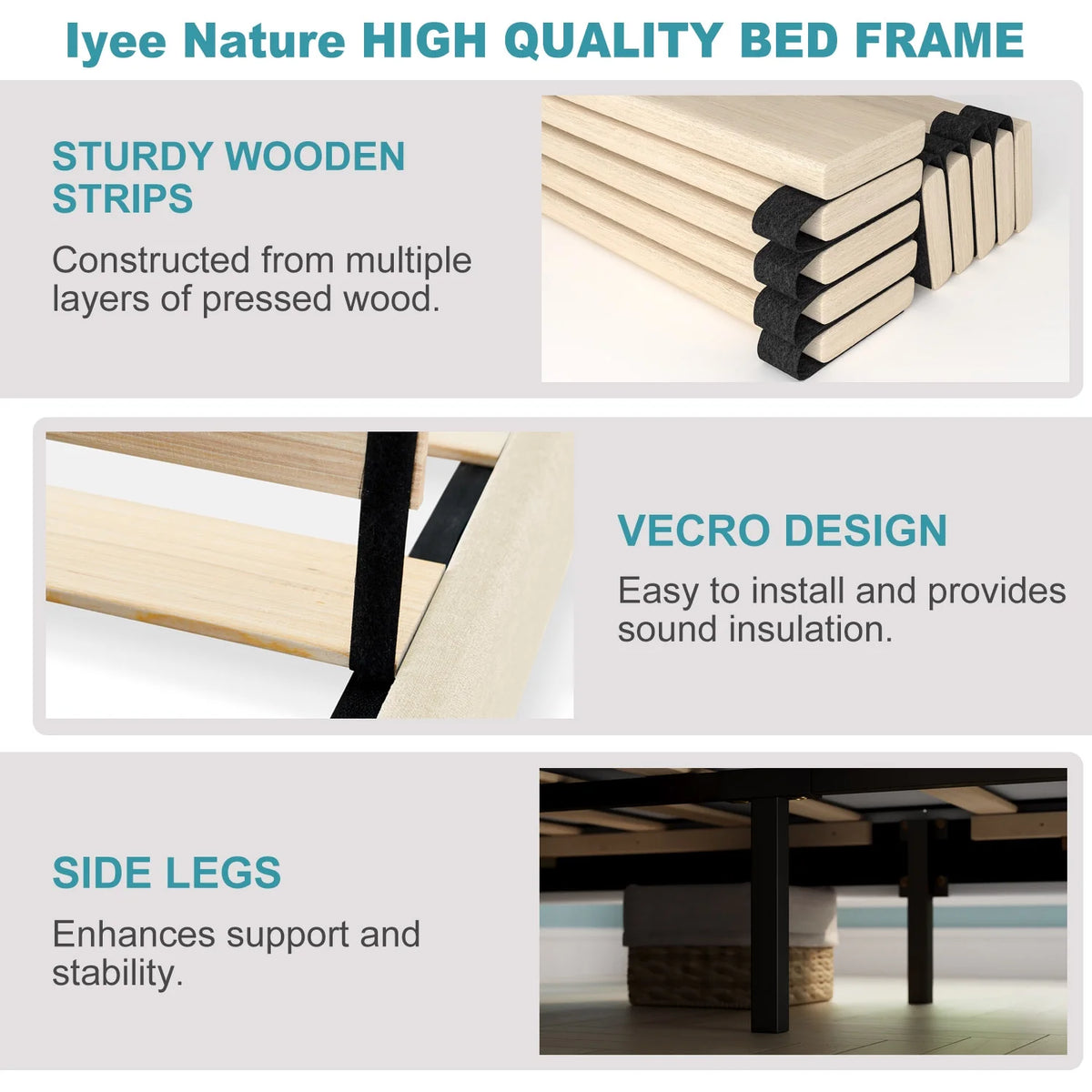 Queen Size Platform Bed with Upholstered Headboard Y873