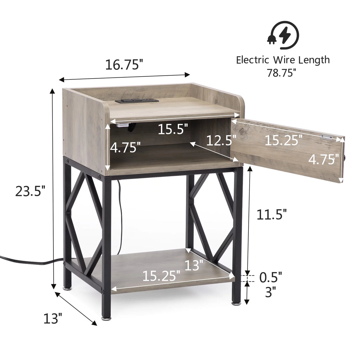 Set of 2 Night Stand with USB Port and Storage Shelf W89856