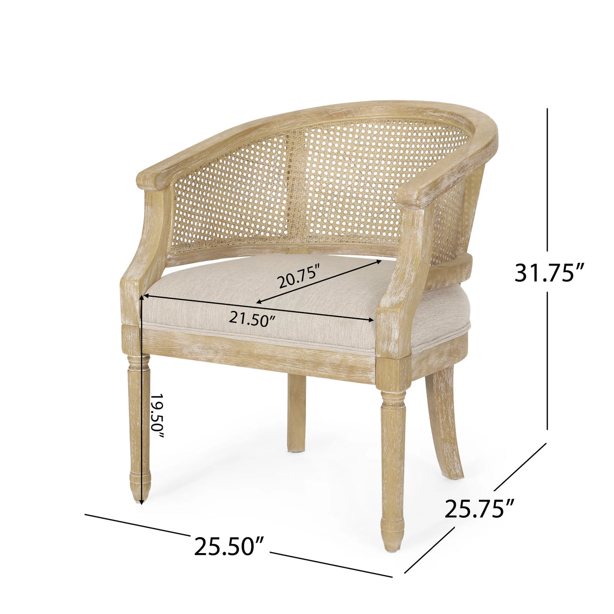 Beige Fabric Upholstered Wood and Cane Accent Chair T428