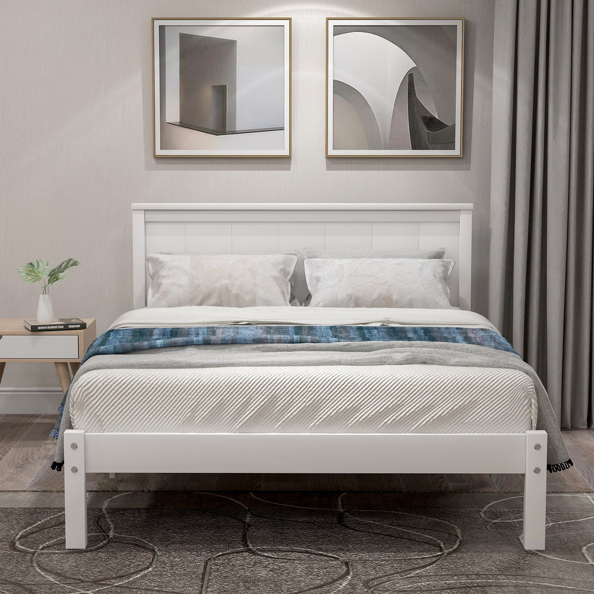 Twin Size Wood Platform Bed Frame with Headboard T58471