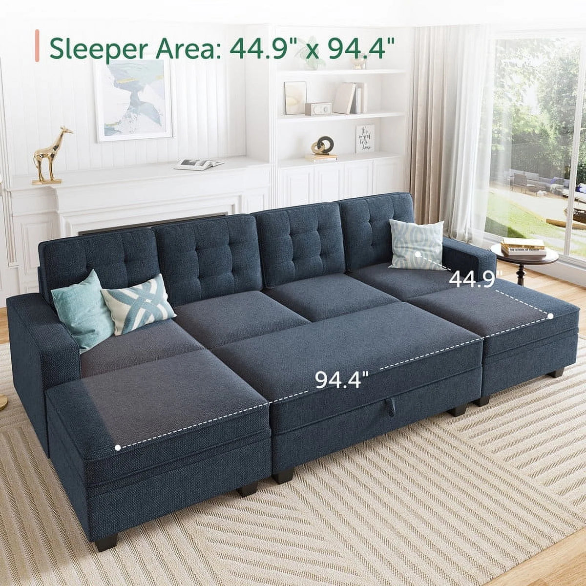 Light Grey Convertible Sectional Sleeper Sofa with Storage O721