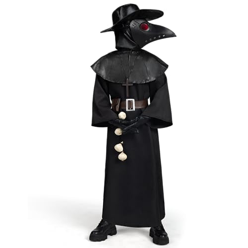 Black Plague Doctor Costume Set 10 in 1 Kids X-Large J96164