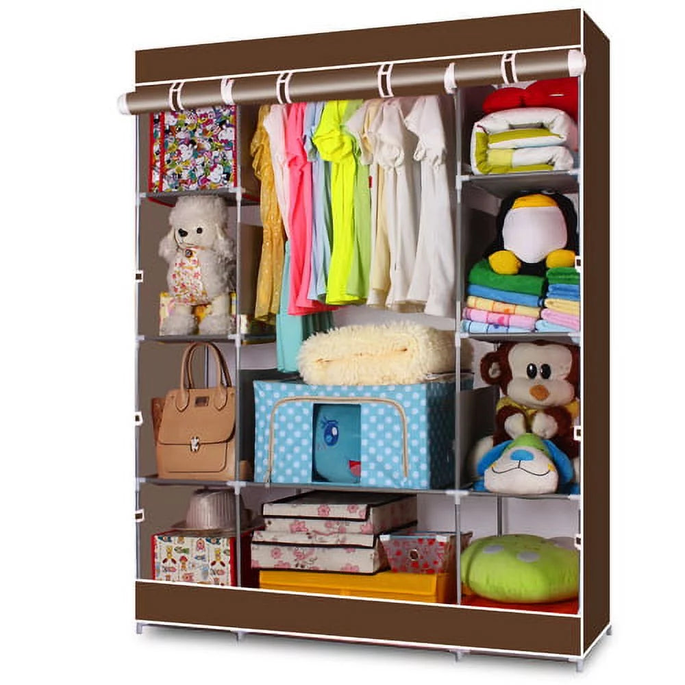 4-Tier Portable Closet Storage Organizer Wardrobe Clothes Rack with Shelves E758