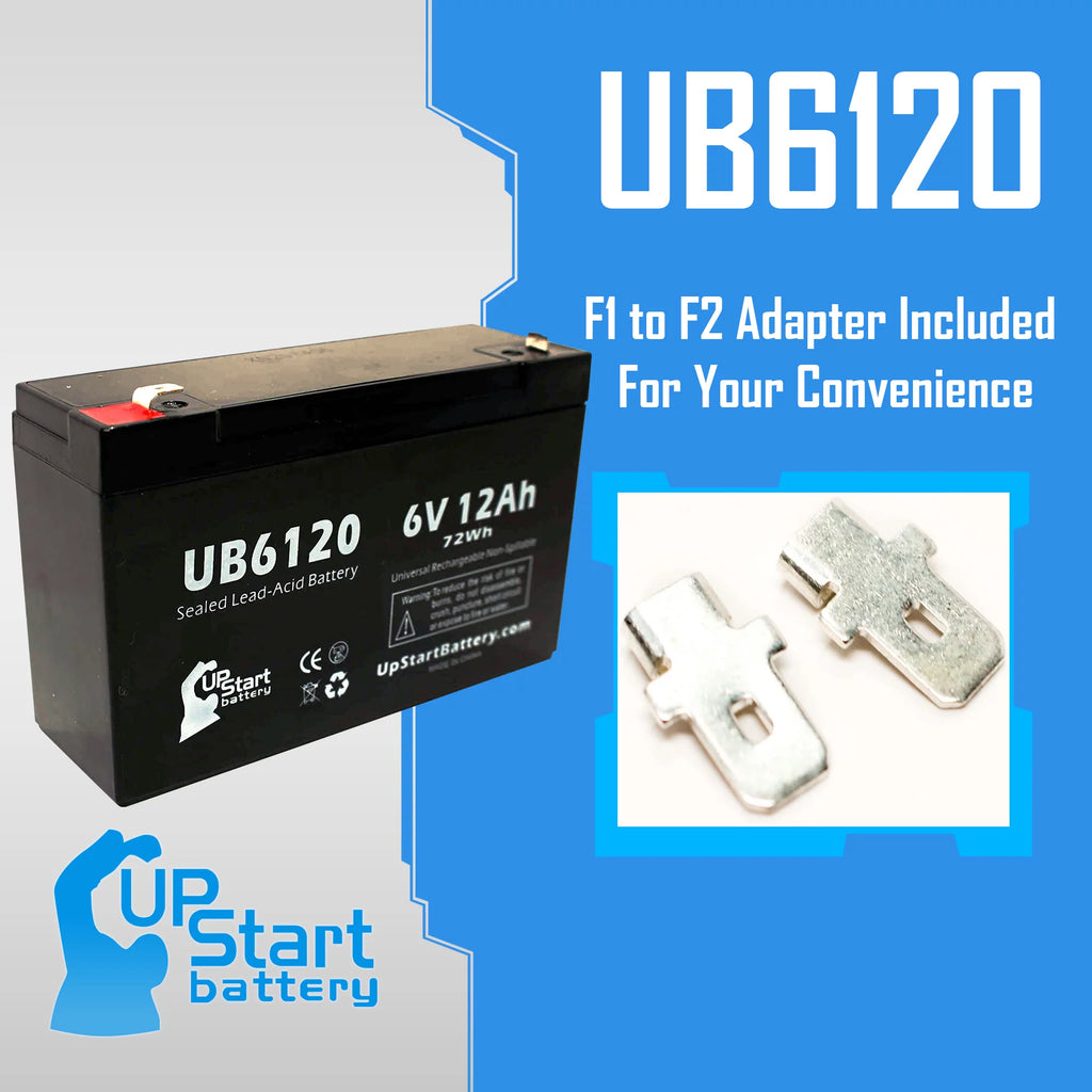 6V 12Ah Sealed Lead Acid Battery with F1 to F2 Terminal Adapters B2062
