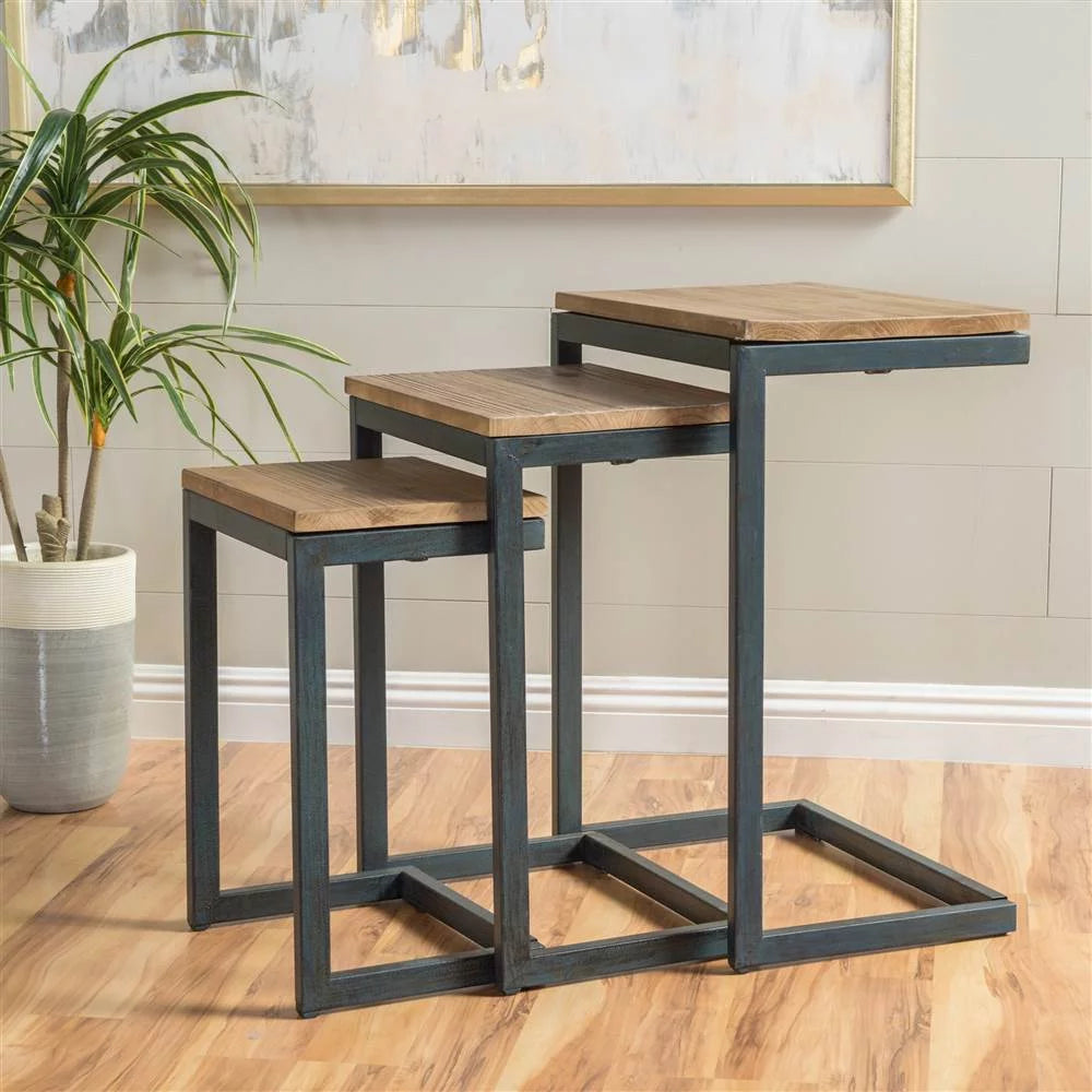 Modern Industrial Firwood Nesting Tables Set of 3 T464