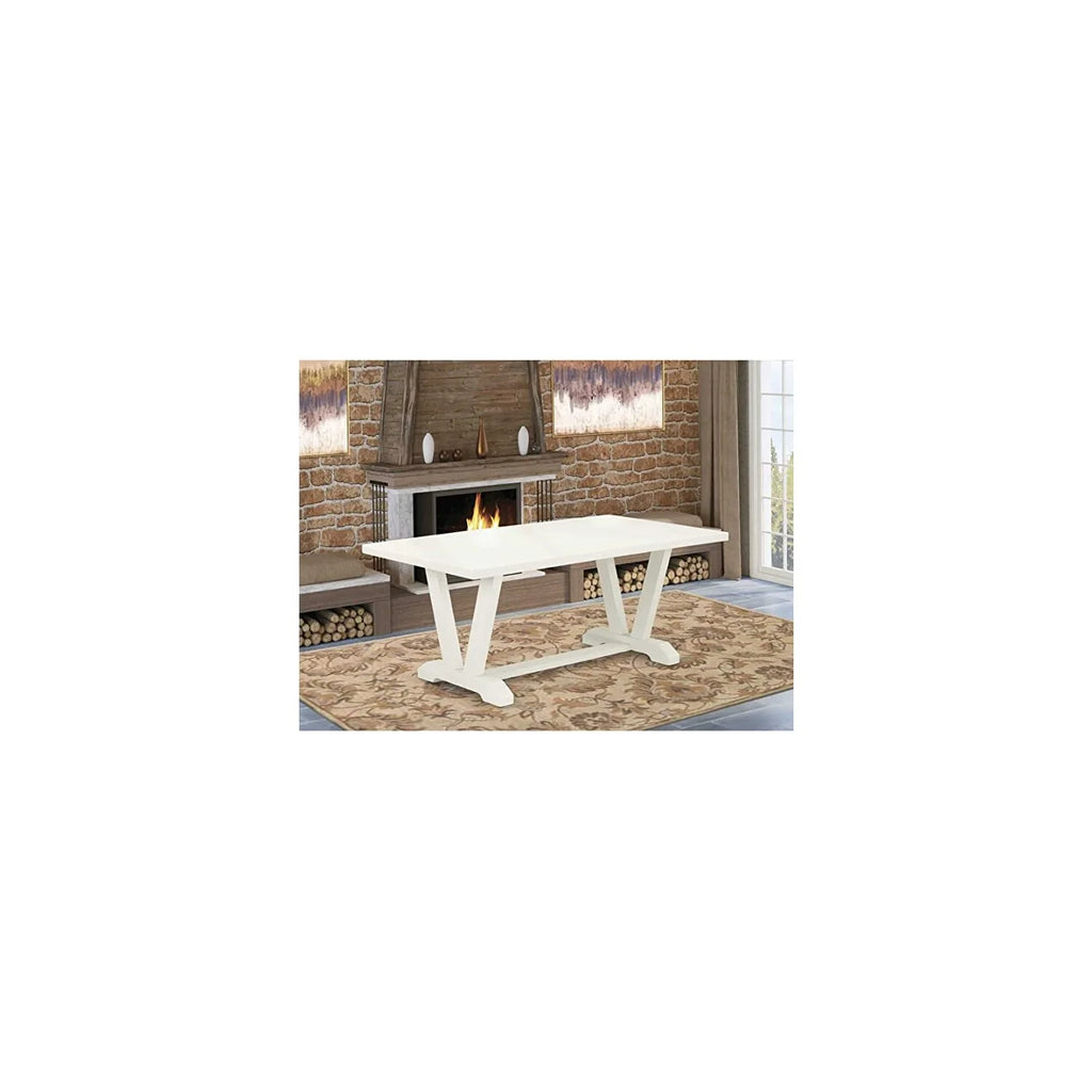 Kitchen Table with Linen White Top and Wooden Legs I7033