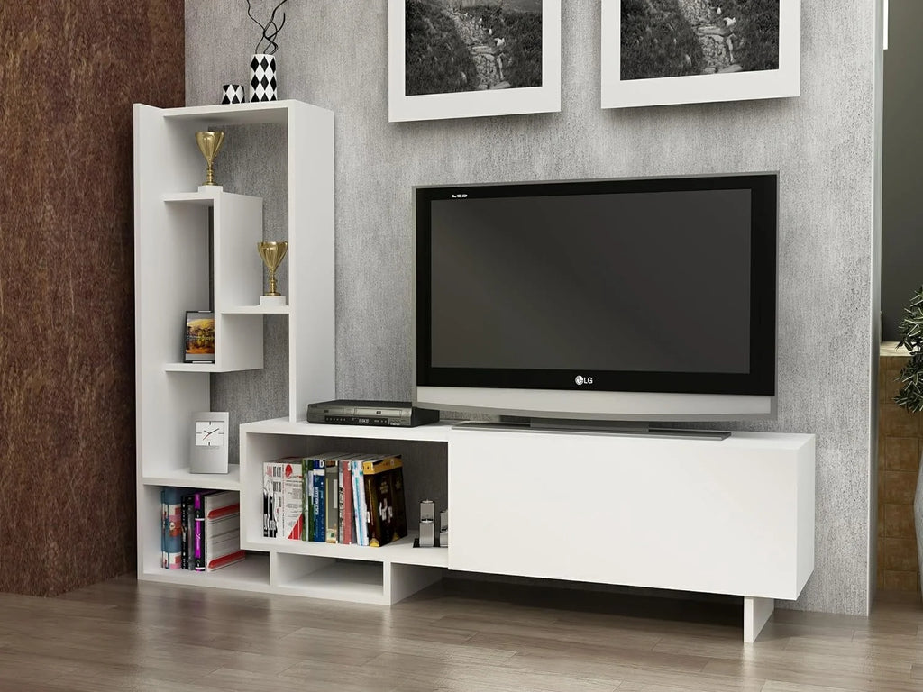 White TV Stand with Shelves for TVs Up to 55 inch G6004