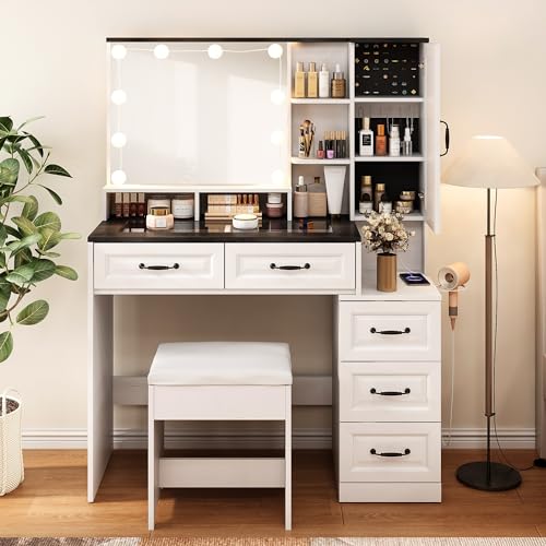 Black Vanity Desk with Mirror and Lights E6964